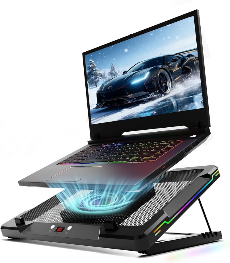 DEPGI Movable RGB Laptop Cooler with 5.5" Sliding Fan, Ergonomic Cooling Stand with 8 Light Modes for 14-17.3 Inch Gaming Laptops - Image 1